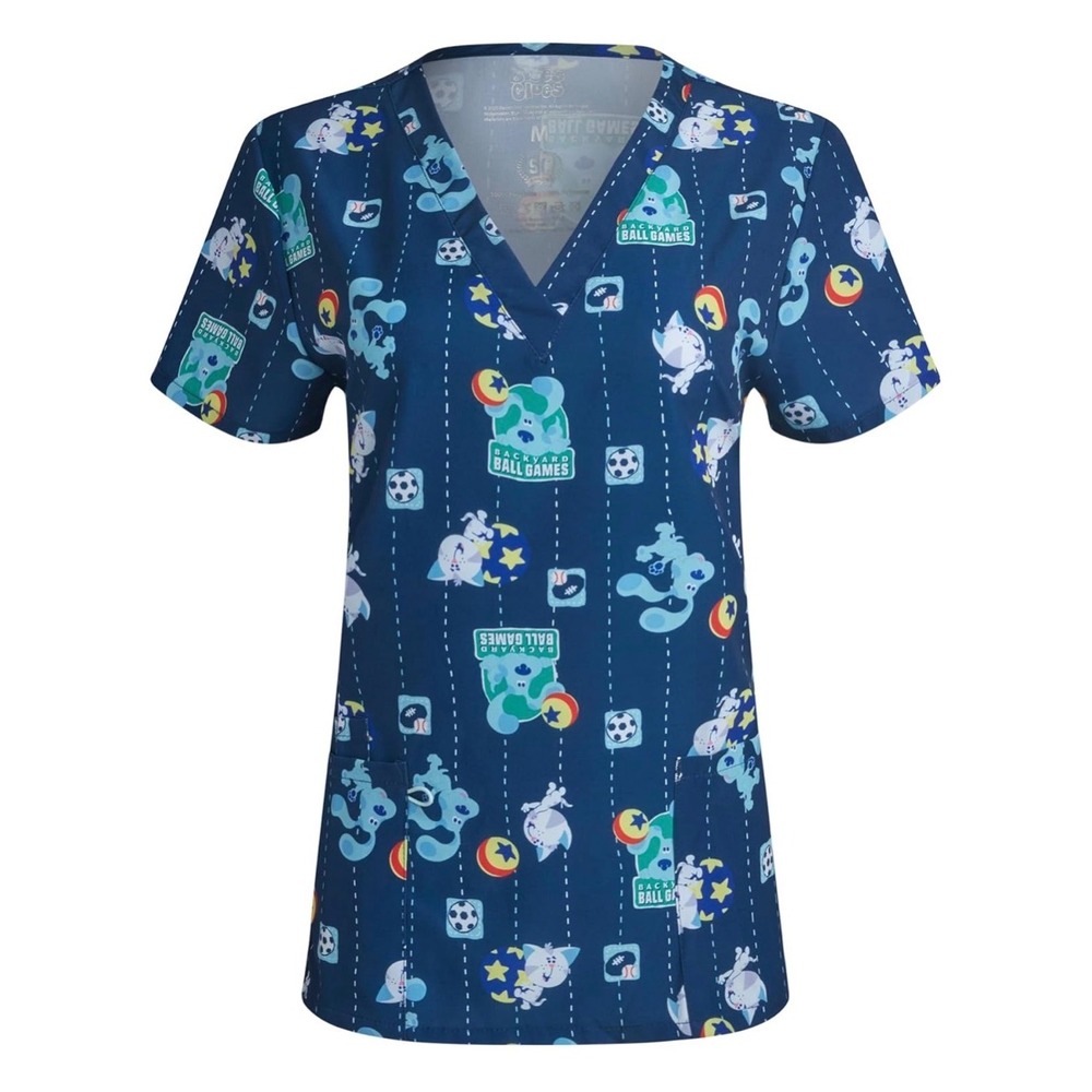 NEW Blue's‎ Clues Backyard Ball Games V-Neck Scrub Top Women's Licensed  Uniform